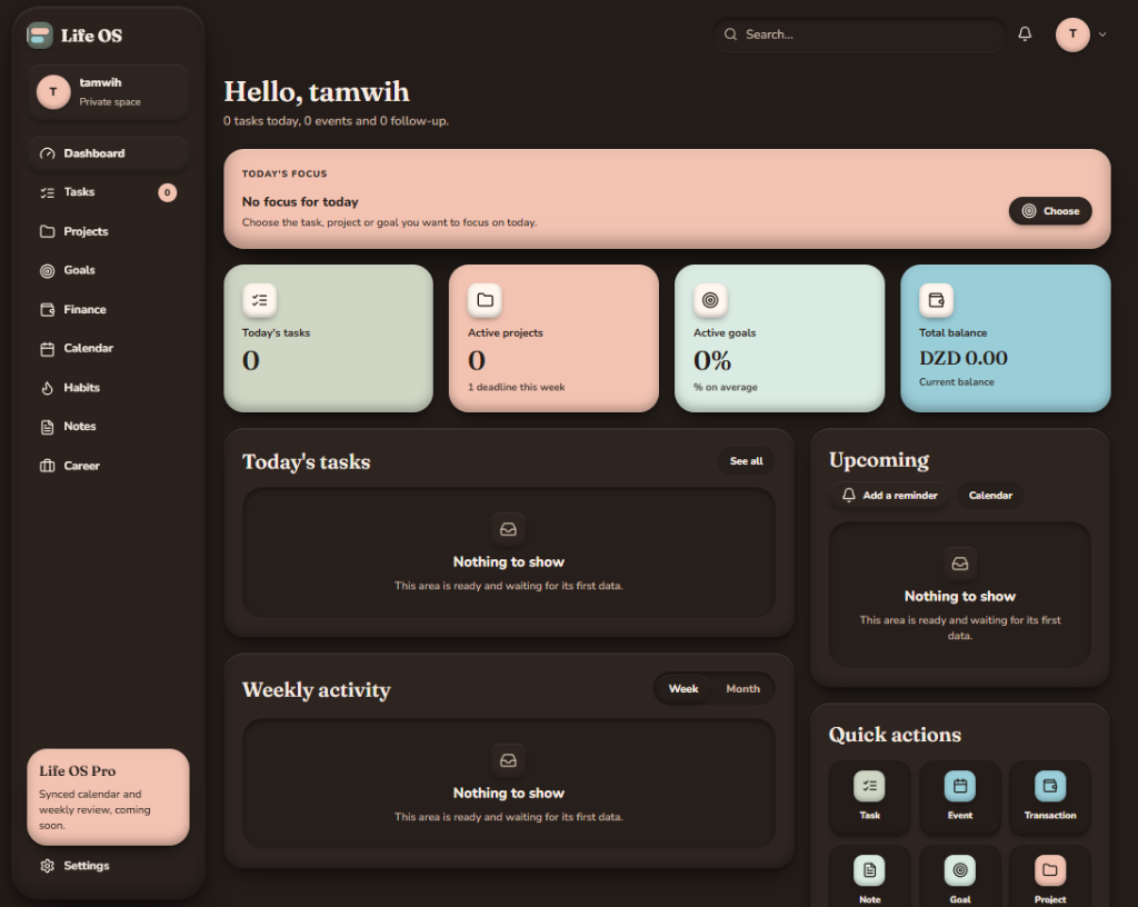 Life OS dashboard